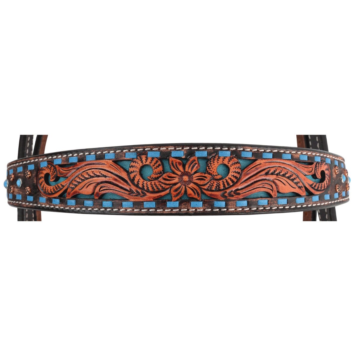 Bronco Blue Texas Flower Browband Headstall 3