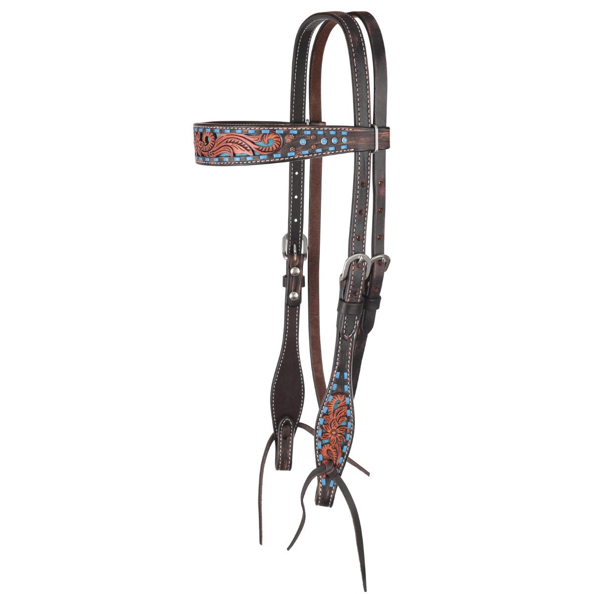 Bronco Blue Texas Flower Browband Headstall 0