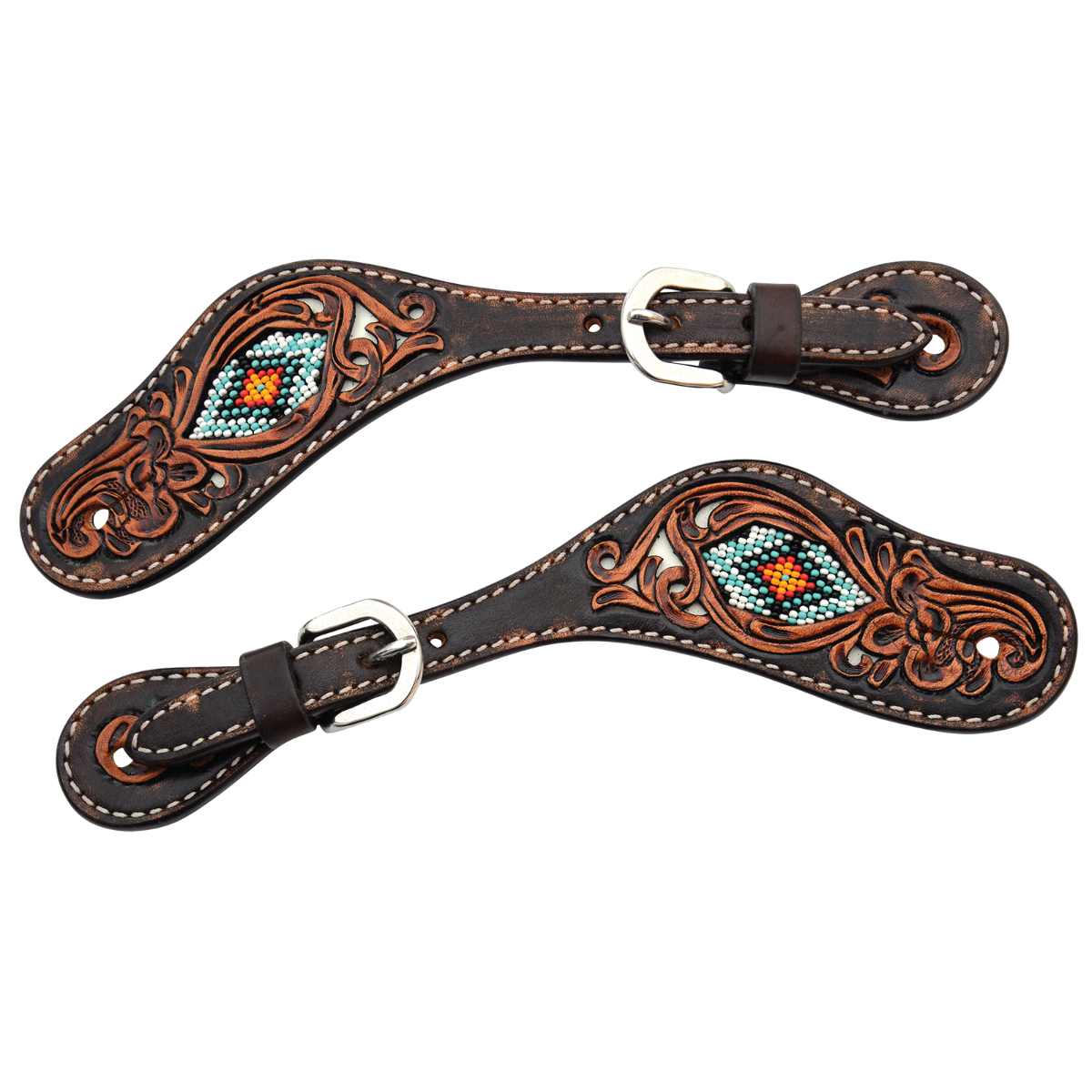 Distressed Beaded Tribal Spur Straps 0